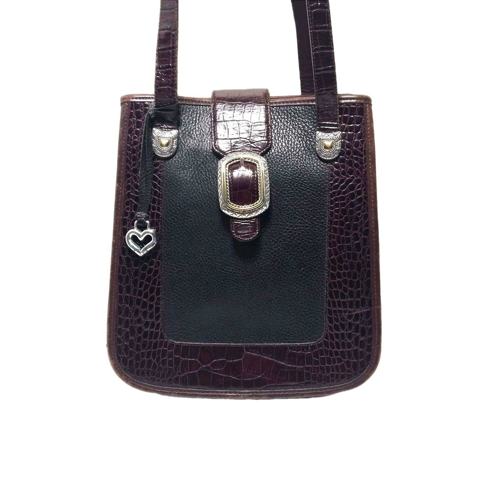 Vintage Brighton Brown Leather Crocodile Embossed Shoulder Bag Handbag